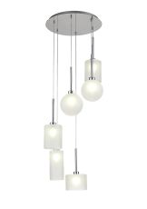 Penton Round Pendant 2.5m, 6 x G9, Polished Chrome/Frosted Type A,B,C,G Shade