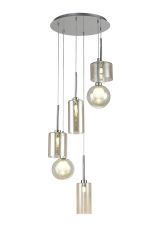 Penton Round Pendant 2.5m, 6 x G9, Polished Chrome/Cognac/Frosted Type A,B,C,G Shade