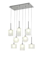 Penton Rectangle Multiple Pendant 2m, 8 x G9, Polished Chrome/Frosted Type A,B,C,G Shade
