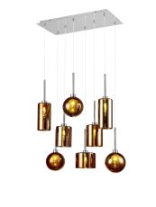 Penton Rectangle Multiple Pendant 2m, 8 x G9, Polished Chrome/Copper/Frosted Type A,B,C,G Shade
