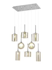 Penton Rectangle Multiple Pendant 2m, 8 x G9, Polished Chrome/Cognac/Frosted Type A,B,C,G Shade