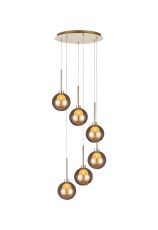 Penton Round Pendant 2.5m, 6 x G9, French Gold/Chrome/Frosted Type G Shade