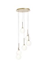 Penton Round Pendant 2.5m, 6 x G9, French Gold/Cognac/Frosted Type G Shade