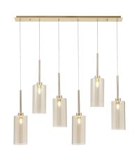 Penton Linear Pendant 2m, 6 x G9, French Gold/Cognac Type A Shade