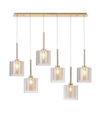 Penton Linear Pendant 2m, 6 x G9, French Gold/Cognac/Clear Type H Shade