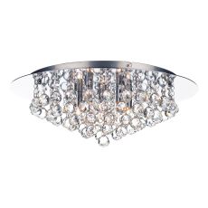 Pluto 5 Light G9 Polished Chrome Flush ceiling Fitting Featuring Rings Of Faceted Crystal Drops