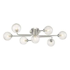 Reyna 7 Light G9 Polished Chrome Flush Ceiling Fitting C/W Clear Twisted Style Open Glass Shade