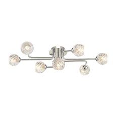 Reyna 7 Light G9 Polished Chrome Flush Ceiling Fitting C/W Twisted Open Glass Shades