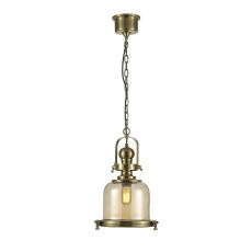 Riley Single Small Bell Pendant 1 Light E27 Antique Brass/Cognac Glass