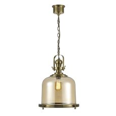 Riley Single Large Bell Pendant 1 Light E27 Antique Brass/Cognac Glass