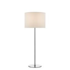 Rimini 1 Light E27 Satin Chrome Table Lamp With Inline Switch C/W Nalani Ivory Linen 26cm Drum Shade