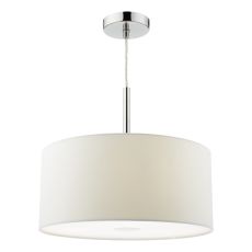 Ronda 3 Light E27 Polished Chrome Adjustable 40cm Pendant With White Faux Silk Shade & Acrylic Diffuser