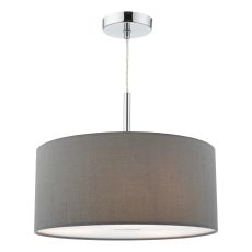 Ronda 3 Light E27 Polished Chrome Adjustable 40cm Pendant With Slate Grey Faux Silk Shade & Acrylic Diffuser