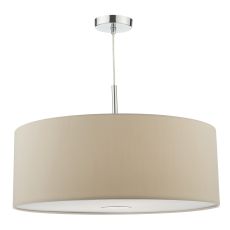 Ronda 3 Light E27 Polished Chrome Adjustable 60cm Pendant With Taupe Faux Silk Shade & Acrylic Diffuser