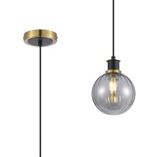 Salas 1.3m Pendant, 1 Light E14 With 15cm Round Segment Glass Shade, Brass, Smoke Plated & Satin Black