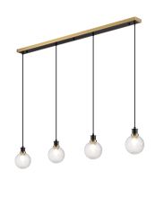 Salas 1.3m Linear Pendant, 4 Light E14 With 15cm Round Textured Diamond Pattern Glass Shade, Brass, Clear & Satin Black