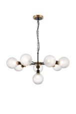 Salas Pendant, 8 Light E14 With 15cm Round Dimpled Glass Shade, Brass, Clear & Satin Black