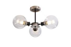 Salas Semi Ceiling, 3 Light E14 With 15cm Round Segment Glass Shade, Satin Nickel, Clear & Satin Black