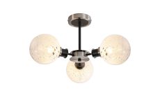 Salas Semi Ceiling, 3 Light E14 With 15cm Round Speckled Glass Shade, Satin Nickel, White & Satin Black