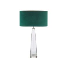Samara 1 Light E27 Clear Glass Table Lamp With Inline Switch C/W Akavia Green Velvet Drum Shade With Self Coloured Cotton Lining