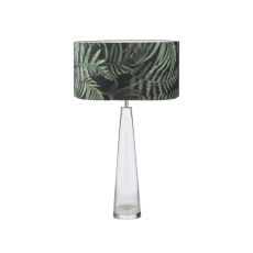 Samara 1 Light E27 Clear Glass Table Lamp With Inline Switch C/W Bamboo Green Leaf Cotton 35cm Drum Shade