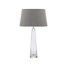 Samara 1 Light E27 Clear Glass Table Lamp With Inline Switch C/W Cezanne Grey Faux Silk Tapered 35cm Drum Shade