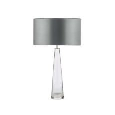 Samara 1 Light E27 Clear Glass Table Lamp With Inline Switch C/W Hilda Grey Faux Silk 35cm Drum Shade