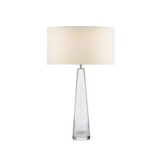 Samara 1 Light E27 Clear Glass Table Lamp With Inline Switch C/W Pyramid White Linen 35cm Drum Shade