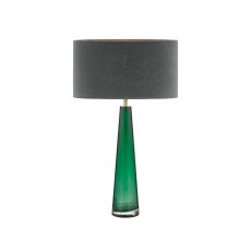 Samara 1 Light E27 Green Glass Table Lamp With Inline Switch C/W Akavia Grey Velvet Drum Shade With Self Coloured Cotton Lining