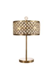 Sasha 2 Light E14, Table Lamp, Antique Brass With Crystal Glass And Opal Glass Diffuser