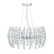 Sestina 6 Light G9 Polished Chrome Adjustable Pendant With Decorative Aluminium Rods Entwined With Crystal Beads