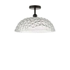 Riva 1 Light E27 Black Semi Flush Ceiling Fixture C/W 41cm Acrylic Shade With A Crystal Like Appearance