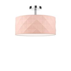 Riva 1 Light E27 Chrome Semi Flush Ceiling Fixture C/W White Cotton Drum Shade With Diamond Pattern Design & Complete With A Removable Diffuser