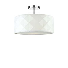 Riva 1 Light E27 Chrome Semi Flush Ceiling Fixture C/W Pink Cotton Drum Shade With Diamond Pattern Design & Complete With A Removable Diffuser