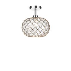 Riva 1 Light E27 Chrome Semi Flush Ceiling Fixture C/W Gold Finish Frame Shade With Faceted Acrylic Heptagonal Beads