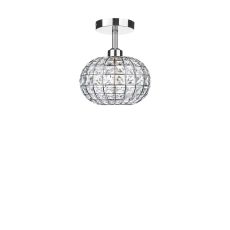 Riva 1 Light E27 Chrome Semi Flush Ceiling Fixture C/W Chrome Finish Frame Shade With Faceted Crystal Glass Sqaure Shaped Beads
