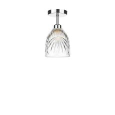 Riva 1 Light E27 Chrome Semi Flush Ceiling Fixture C/W Clear Cut Glass Shade With Palm Leaf-Style Engravings