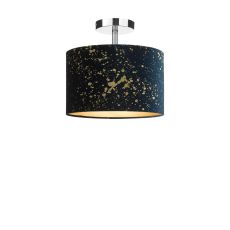 Riva 1 Light E27 Chrome Semi Flush Ceiling Fixture C/W Navy Blue Velvet Shade With Gold Speckle Pattern Finish