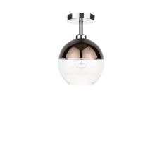 Riva 1 Light E27 Chrome Semi Flush Ceiling Fixture C/W Bronze & Clear Glass Globe Shade
