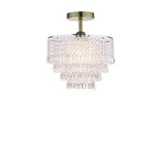 Riva 1 Light E27 Antique Brass Semi Flush Ceiling Fixture C/W Polished Chrome Shade With Faceted Acylic Beads & Droppers