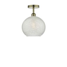 Riva 1 Light E27 Antique Brass Semi Flush Ceiling Fixture C/W Glass Dome Shade Covered On The Inside With Thousands Of Tiny Crystals