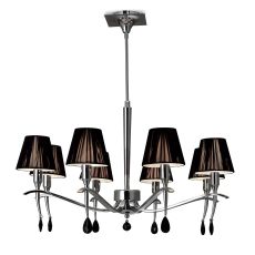 Siena Pendant Round 8 Light E14, Polished Chrome With Black Shades And Black Crystal