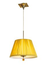 Siena Pendant Round 1 Light E27, Antique Brass With Amber Ccrain Shade And Amber Crystal