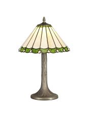 Sonoma 1 Light Tree Like Table Lamp E27 With 30cm Tiffany Shade, Green/Ccrain/Crystal/Aged Antique Brass
