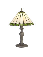 Sonoma 1 Light Curved Table Lamp E27 With 30cm Tiffany Shade, Green/Ccrain/Crystal/Aged Antique Brass