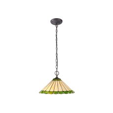 Sonoma 2 Light Downlighter Pendant E27 With 40cm Tiffany Shade, Green/Ccrain/Crystal/Aged Antique Brass