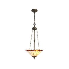 Sonoma 3 Light Uplighter Pendant E27 With 40cm Tiffany Shade, Amber/Ccrain/Crystal/Aged Antique Brass