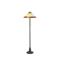 Sonoma 2 Light Octagonal Floor Lamp E27 With 40cm Tiffany Shade, Amber/Ccrain/Crystal/Aged Antique Brass