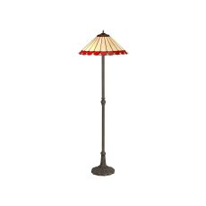 Sonoma 2 Light Leaf Design Floor Lamp E27 With 40cm Tiffany Shade, Red/Ccrain/Crystal/Aged Antique Brass