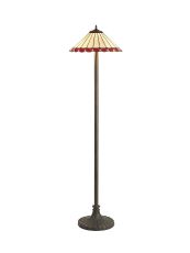 Sonoma 2 Light Stepped Design Floor Lamp E27 With 40cm Tiffany Shade, Red/Ccrain/Crystal/Aged Antique Brass